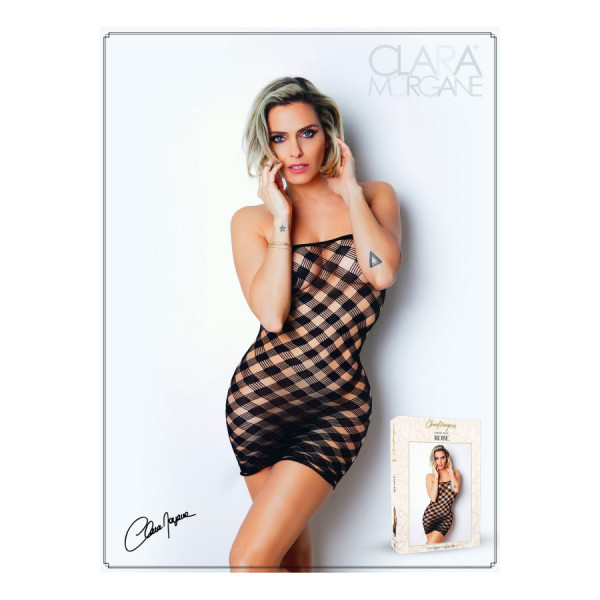 Mini Robe noire, résille avec  motif damier - Le Numéro 2 - Collection Robe 
